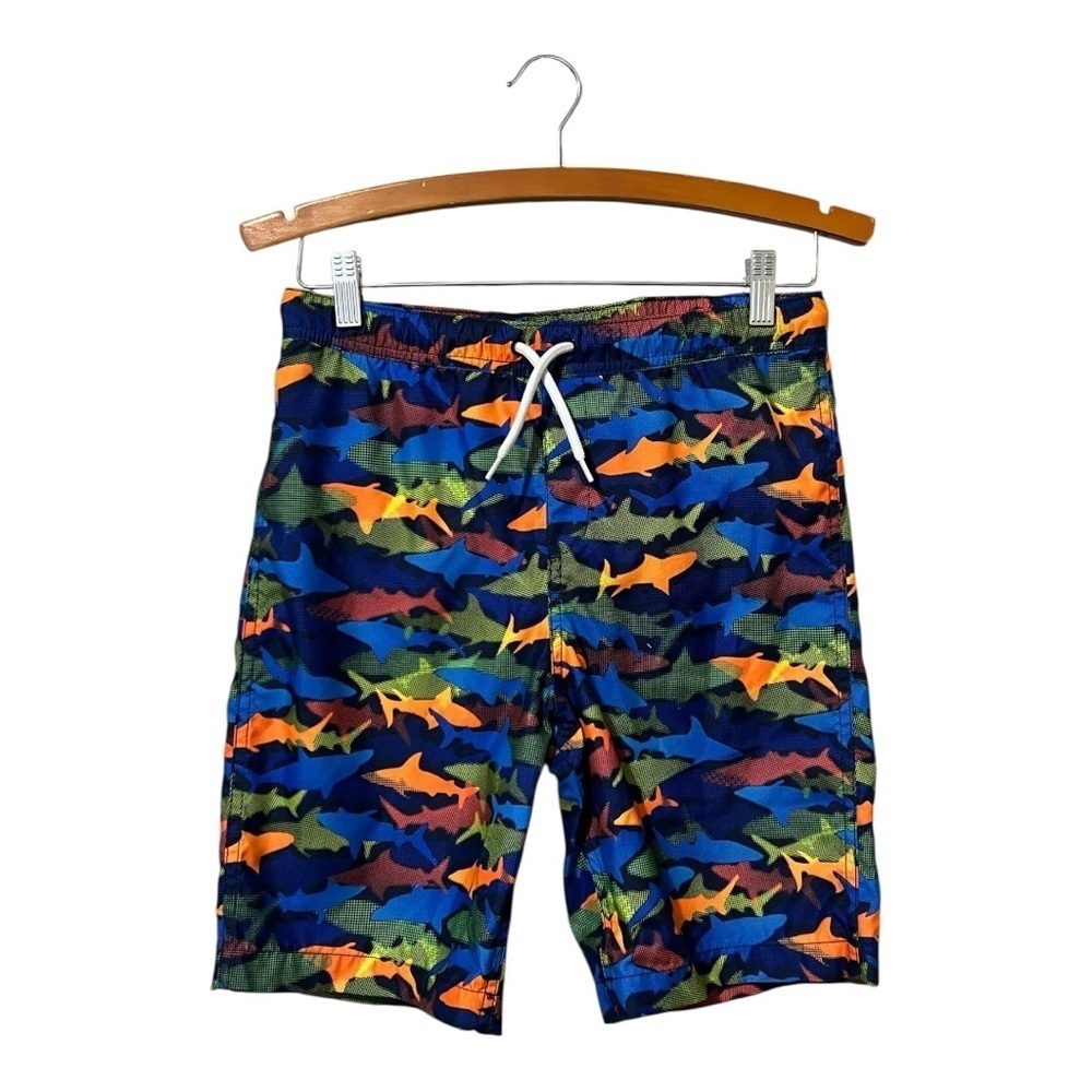 Lands End Boys Swim Trunks Size 14-16 XL Fish Print Swim Pool Vacation